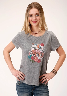 Roper Womens Grey Poly/Rayon Cowboy Ranch S/S T-Shirt Lounge Comfort
