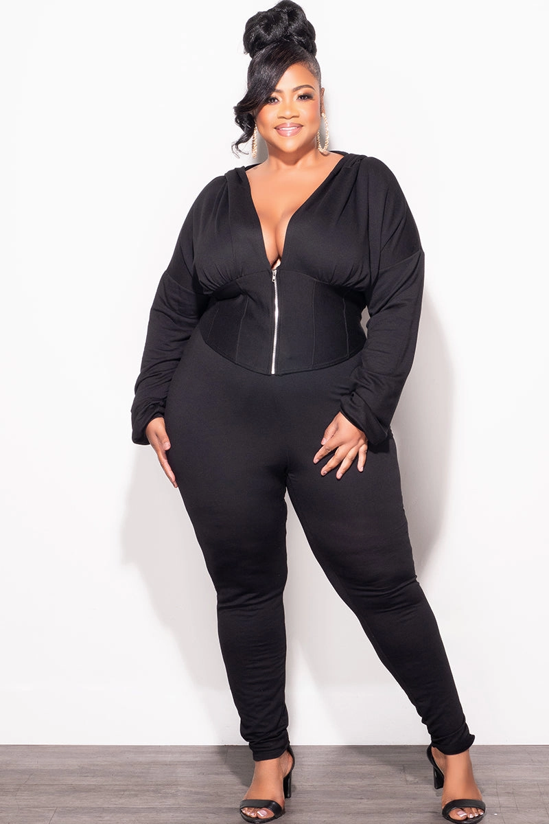Final Sale Plus Size 2pc Jogger Set in Black ReflectiveAccentDetails Move Freely