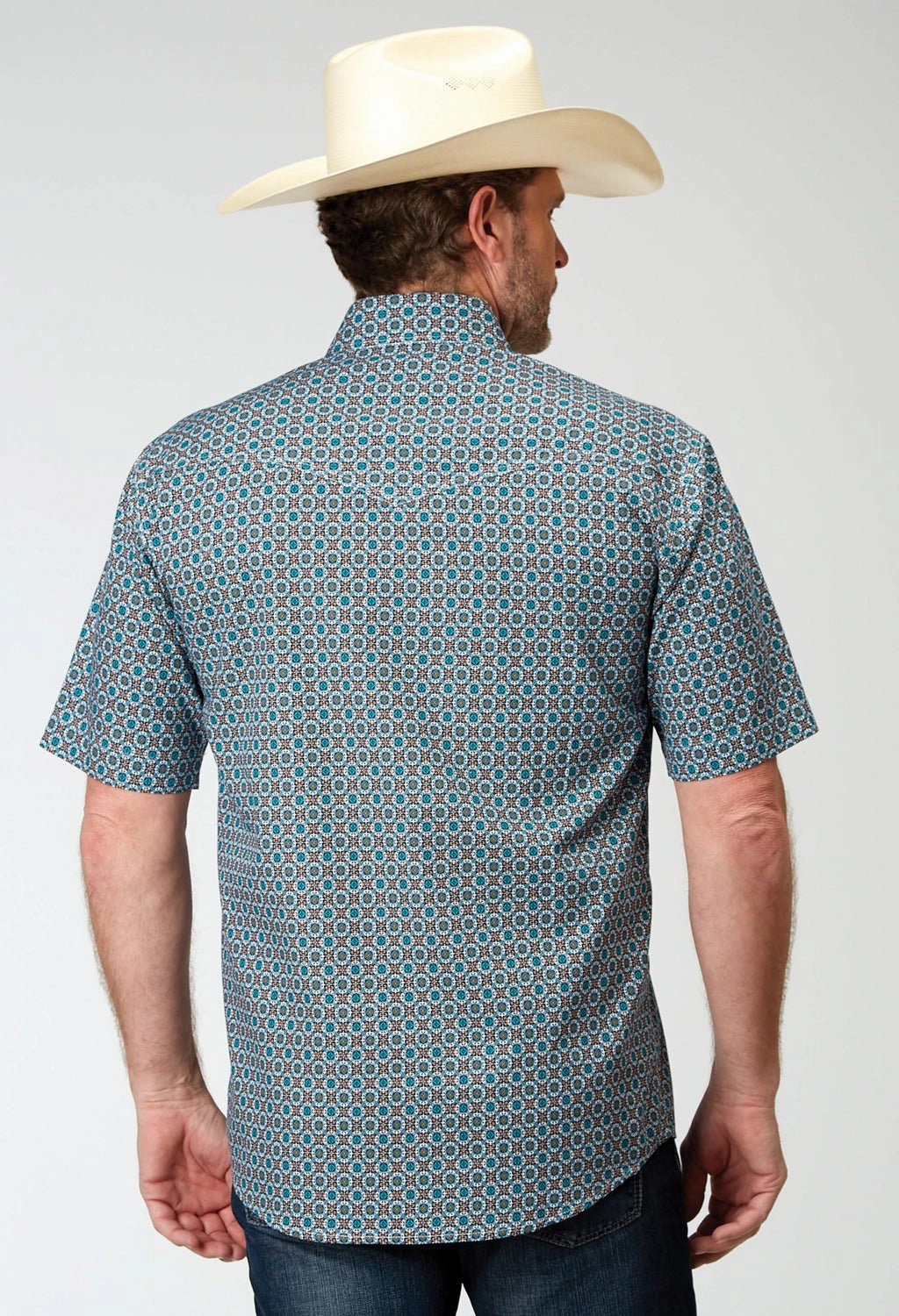 Roper Mens Frontier Foulard Multi-Color 100% Cotton S/S Shirt Ribbed Trim Wrinkle-Free