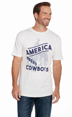 Casual Performance Fit Cowboy Up Mens America Needs Cowboys White 100% Cotton S/S T-Shirt