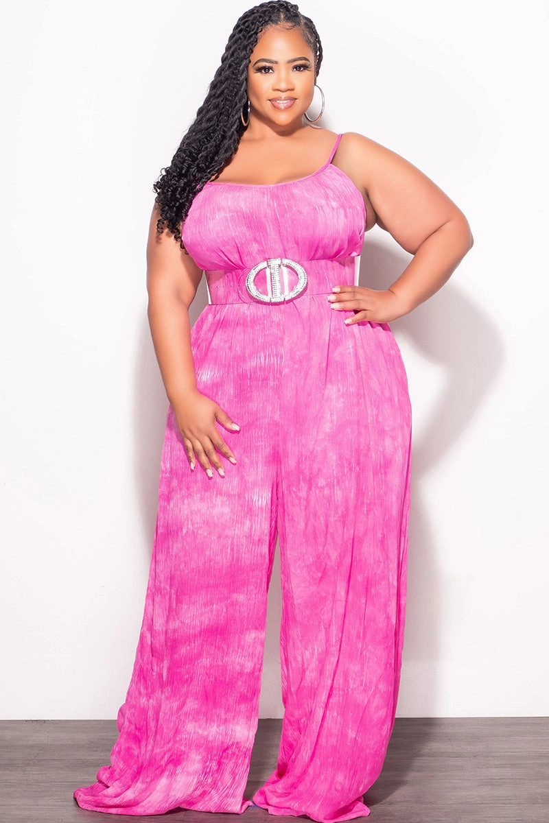 Fitted waist Final Sale Plus Size Jumpsuit with Soft Crepe Fabric in Pink