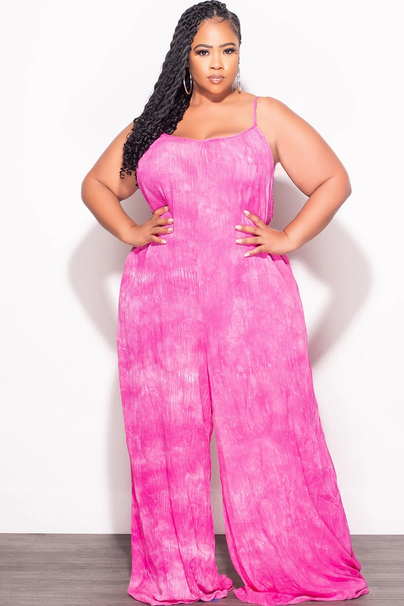 Final Sale Plus Size Jumpsuit with Soft Crepe Fabric in Pink ElasticWaist
