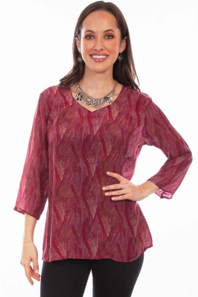 Scully Womens Fuschia Rayon Pullover Drape S/S Blouse On-The-Go Style