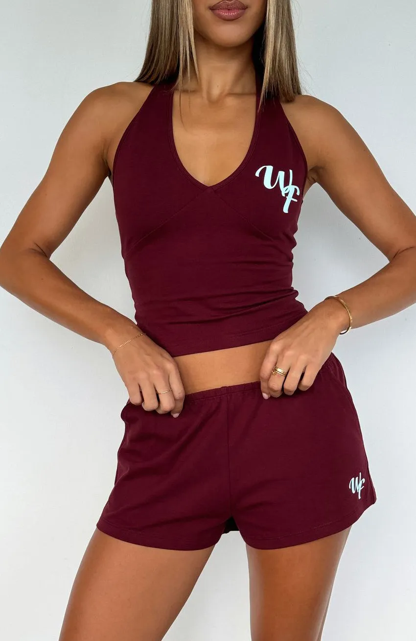 Made Me Better Relaxed Shorts Burgundy Machine washable