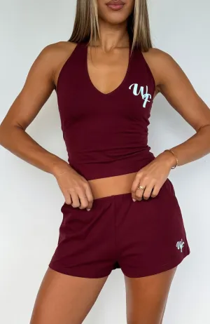 Made Me Better Relaxed Shorts Burgundy Machine washable
