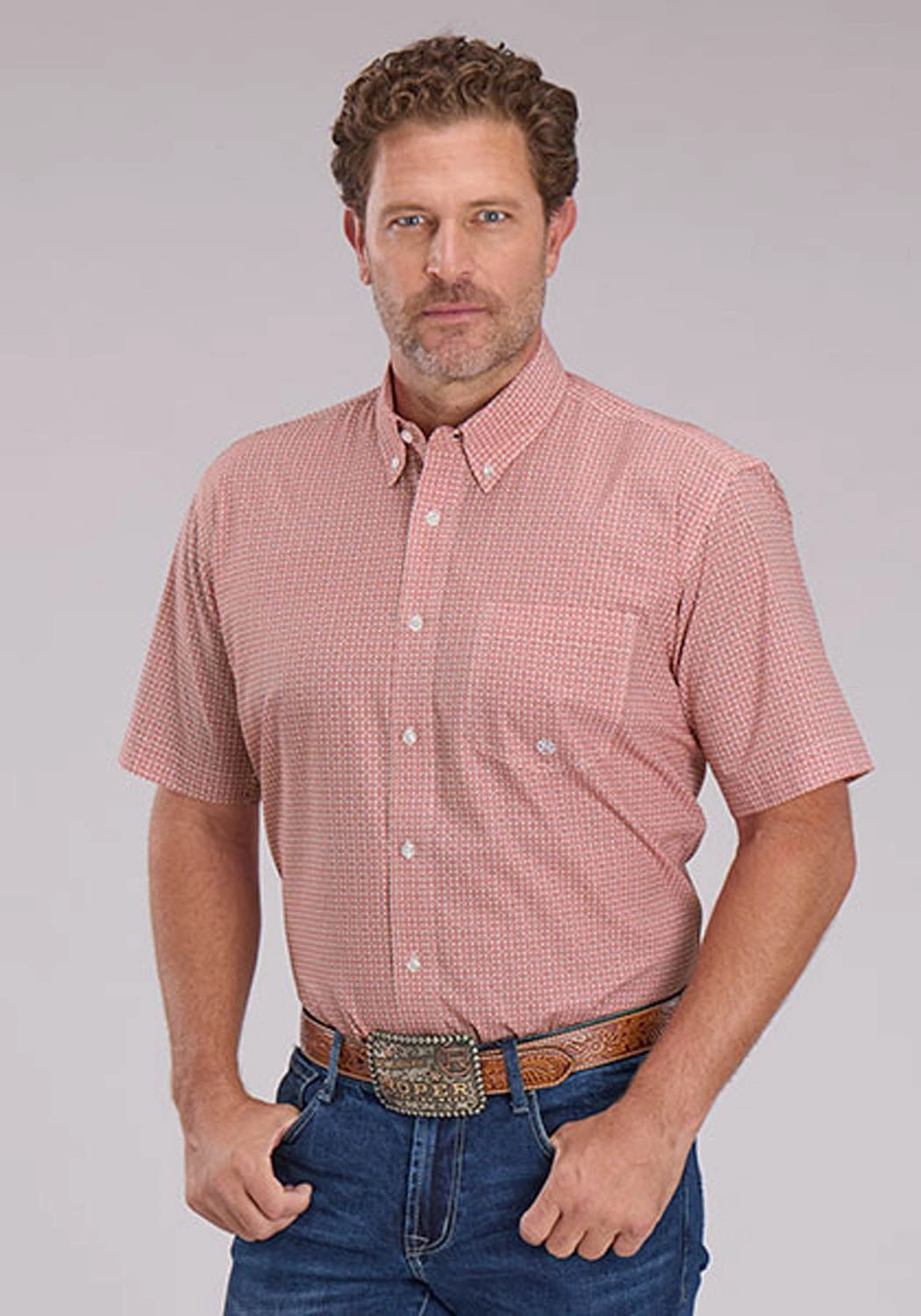 Conference Appropriate Roper Mens 2500 Saltillo Foulard Rust 100% Cotton 1 Pkt S/S Shirt