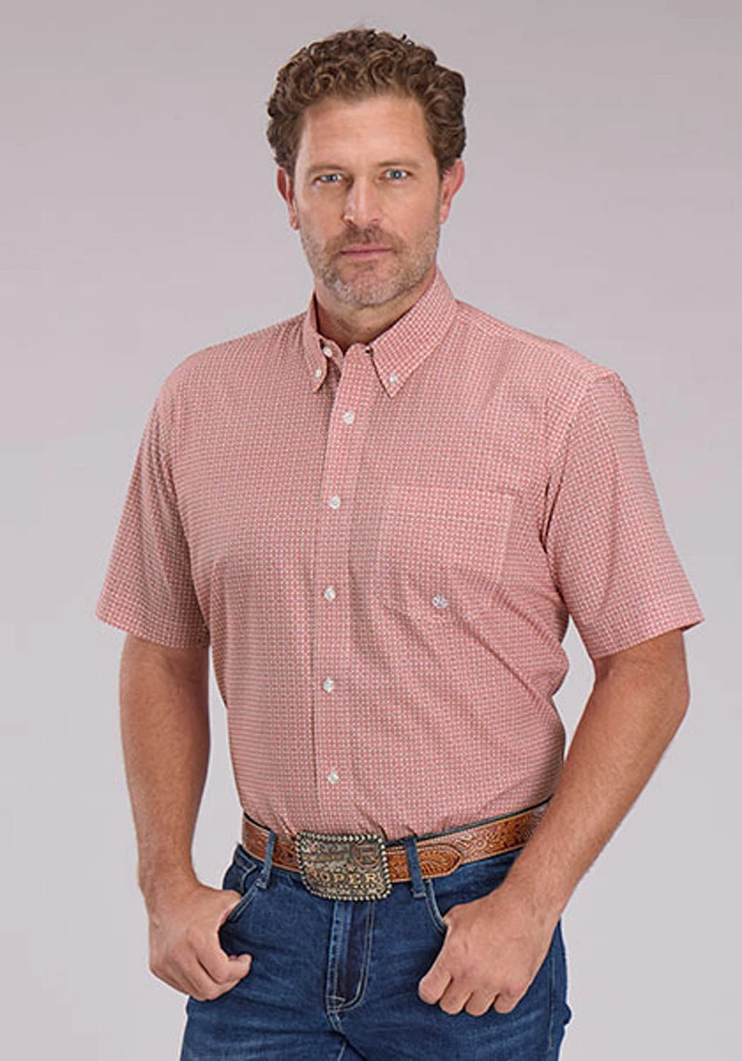 Roper Mens 2500 Saltillo Foulard Rust 100% Cotton 1 Pkt S/S Shirt Workwear Approved