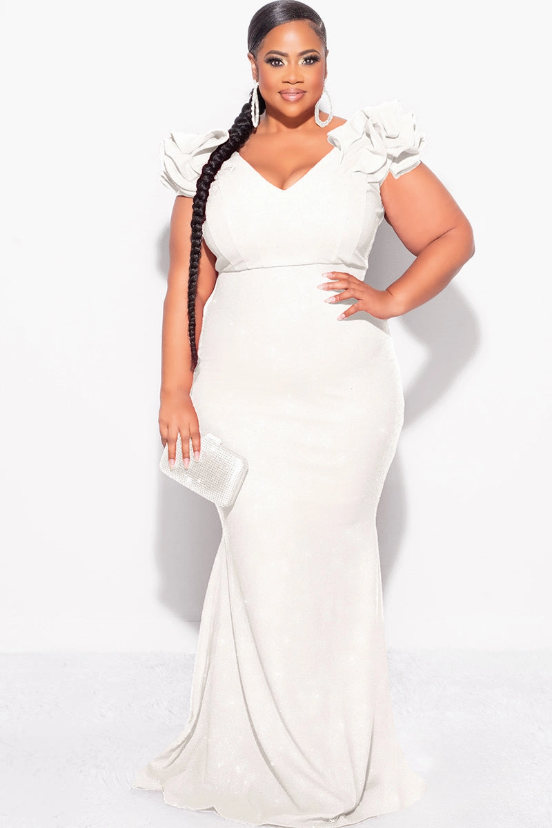 HypoallergenicFabric Final Sale Plus Size Gown with Layered Sleeves in Ivory (Non-Glitter Fabric)