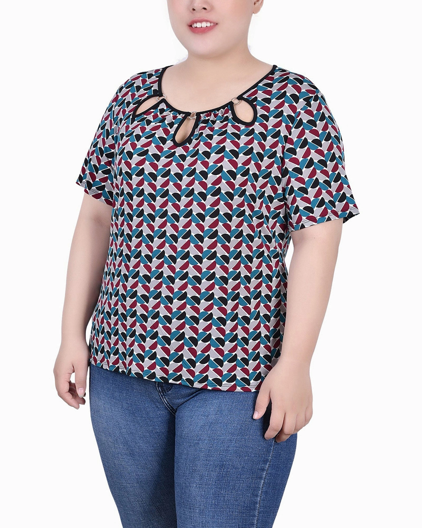 Plus Size Short Sleeve Top With Ring Details LightweightWeave