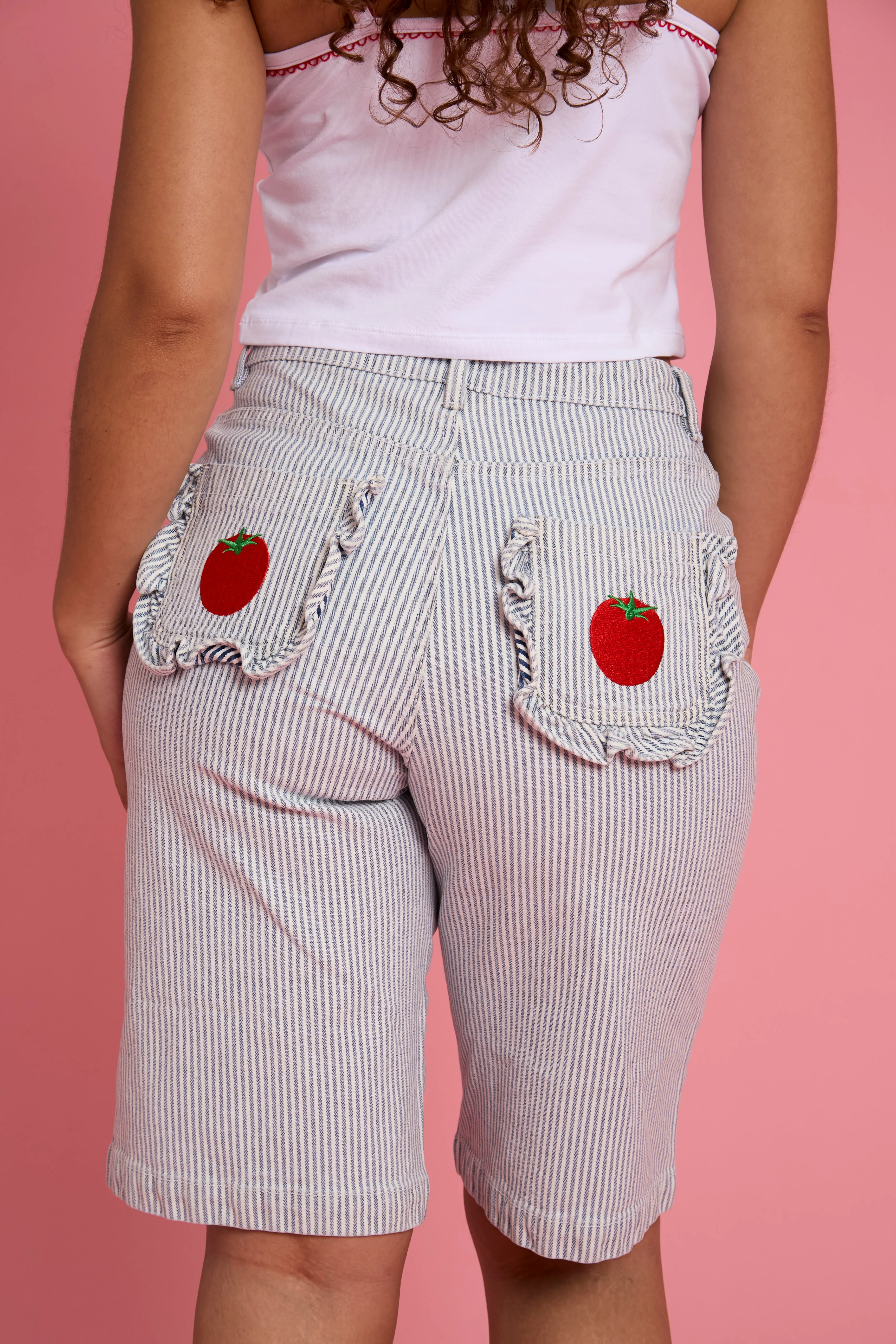 DoubleStitched Construction LightweightDesign Nova Tomato Embroidered Stripe Denim Jorts