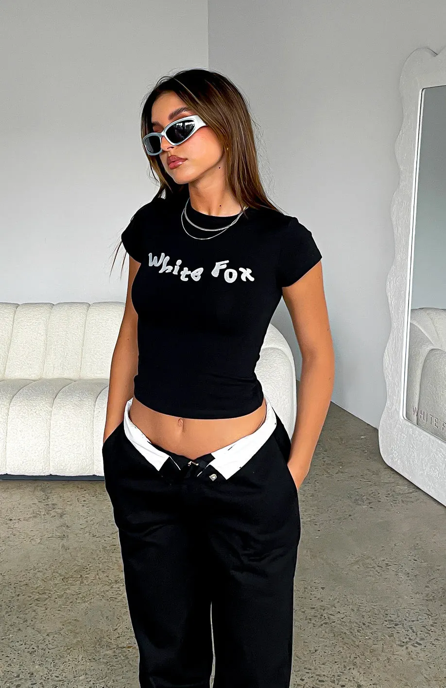 Non Closure Collar High Density Weave Moments Like These Baby Tee Black