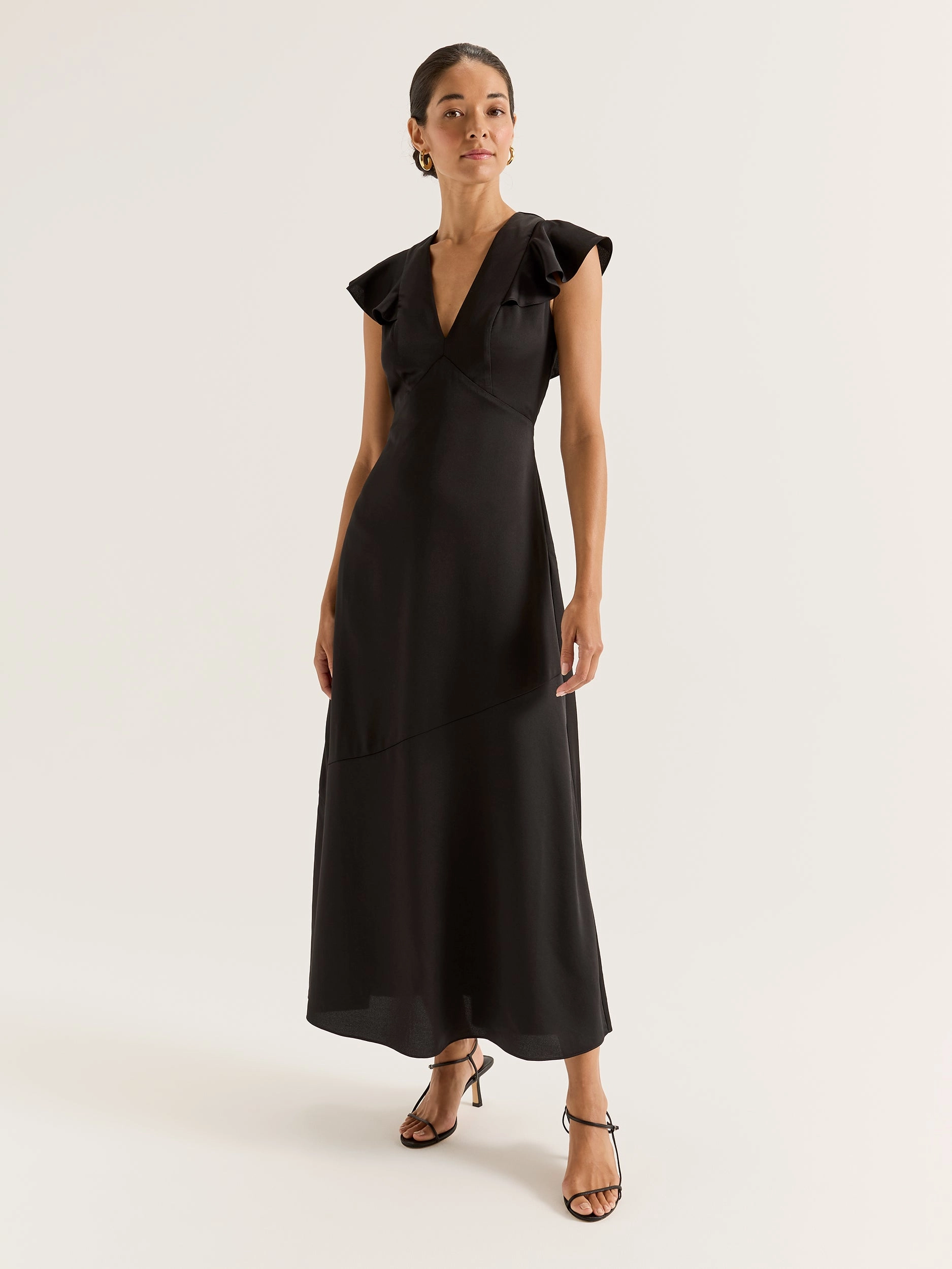 Neutral-Shade Montreal Flounce Sleeve Dress