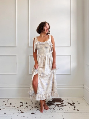 Work Favorite Motif Shoulder Tie Midi Dress