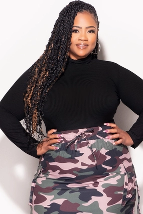 Final Sale Plus Size Long Sleeve Ribbed Turtle Neck in Black Plus-size option