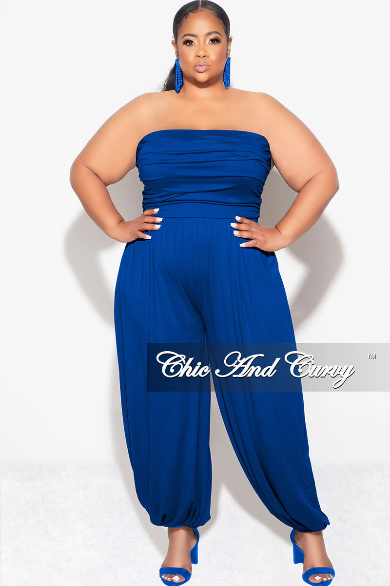 Core Stretch Final Sale Plus Size Strapless Jumpsuit in Royal Blue