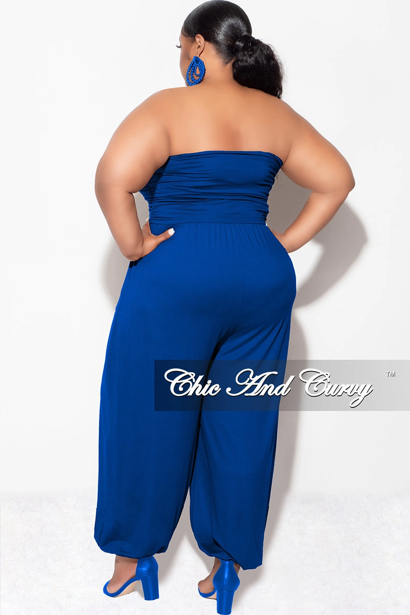 Laser cut Final Sale Plus Size Strapless Jumpsuit in Royal Blue