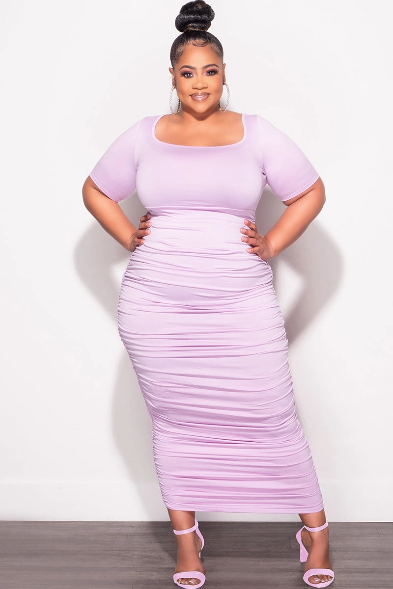 Active Comfort Final Sale Plus Size Maxi Dress with Ruching in Purple Lavender