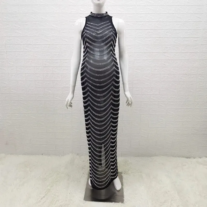 MQTIME  - Maternity Halter Rhinestone Maternity Photography Dresses Crystal Stretchy Skinny Sleeveless Maternity Photo Shoot Long Dress