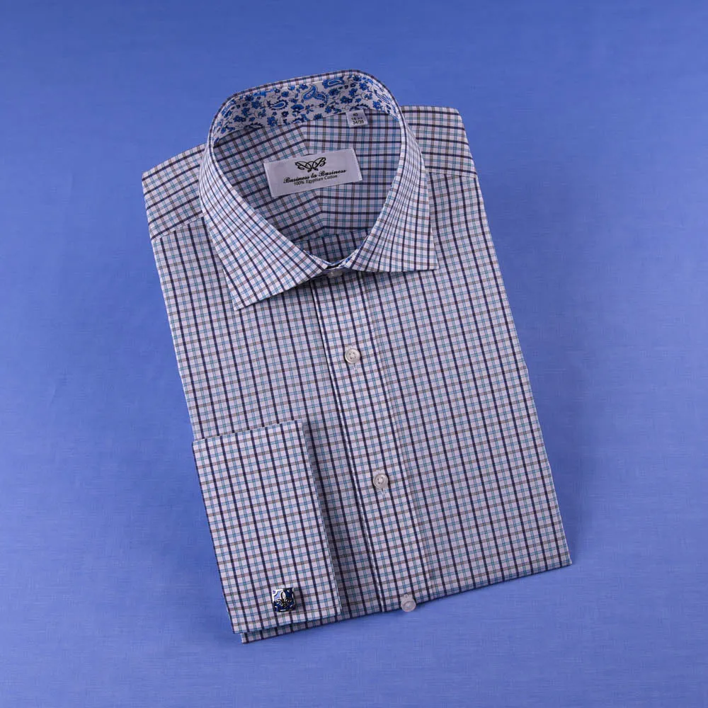 Multi-Colored Green Plaids & Checks Dress Shirt Business Formal Paisley Floral in French Cuffs