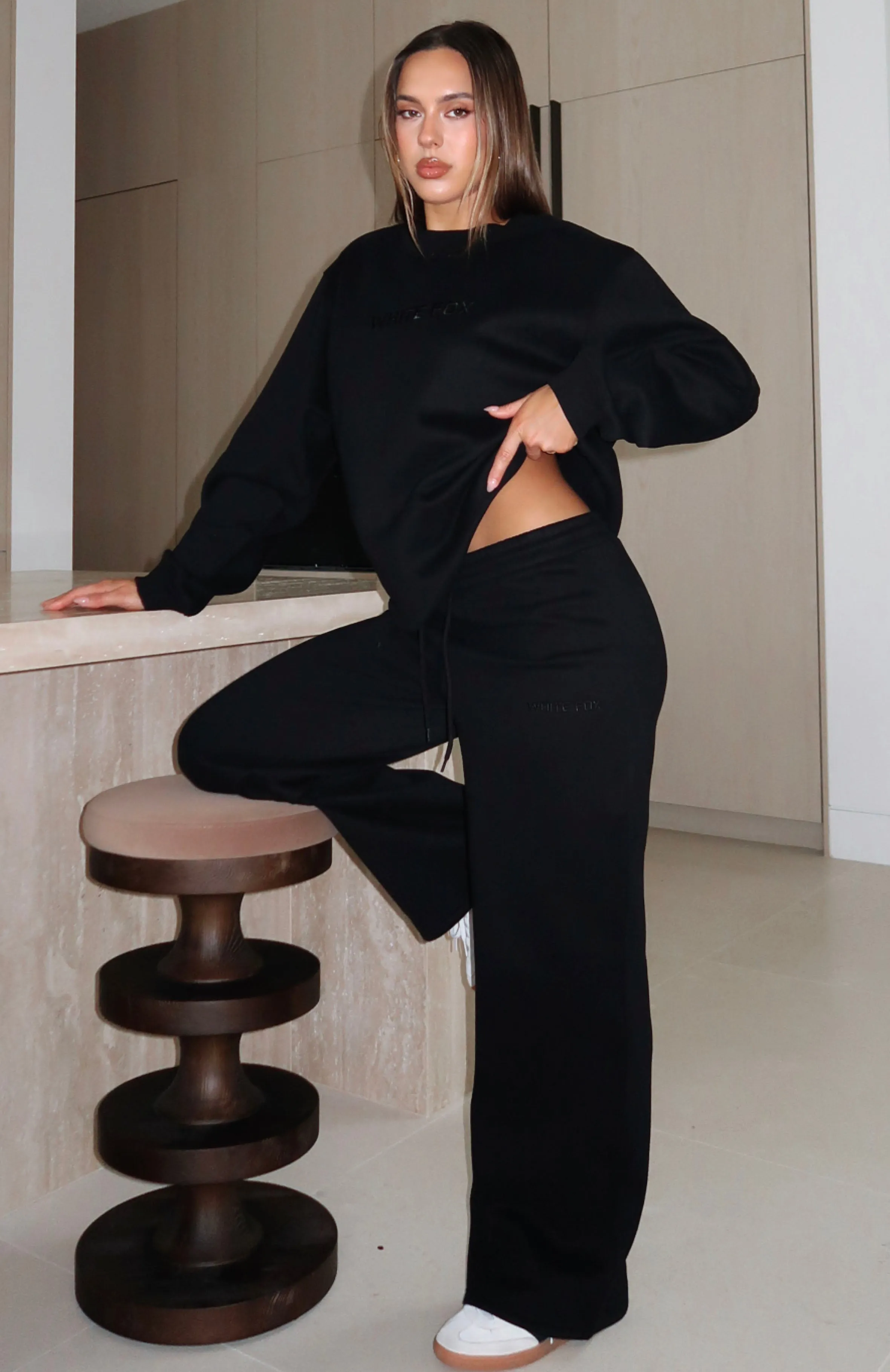 Double Layered Under Jacket Stay Lifted Wide Leg Sweatpants Black