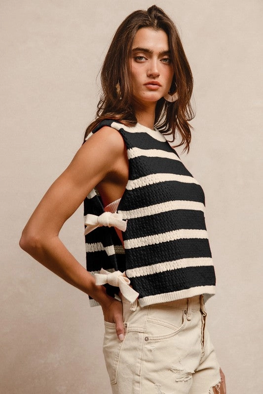 QuickDryConstruction JULY TEXTURED STRIPE SIDE TIED VEST TOP S-XL