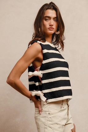 QuickDryConstruction JULY TEXTURED STRIPE SIDE TIED VEST TOP S-XL
