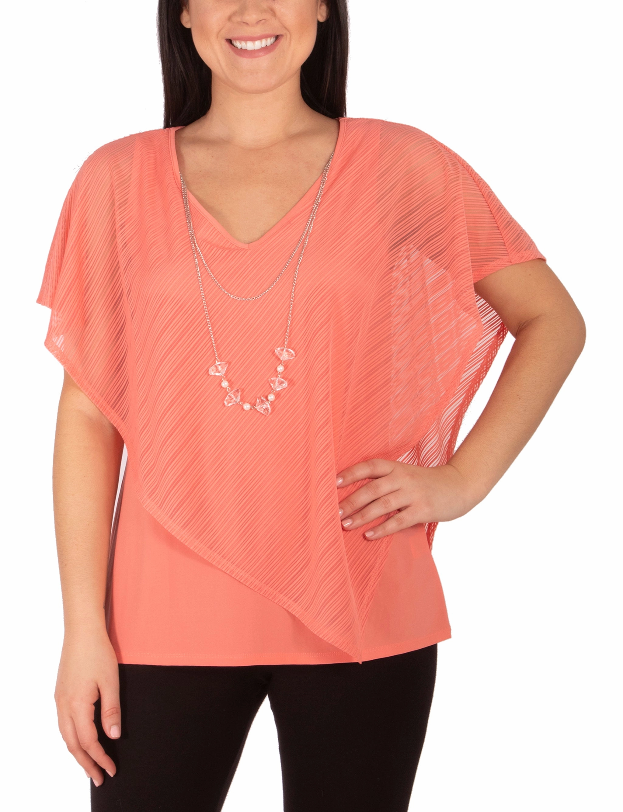 Active Wear Burnout Poncho Top With Removable Necklace