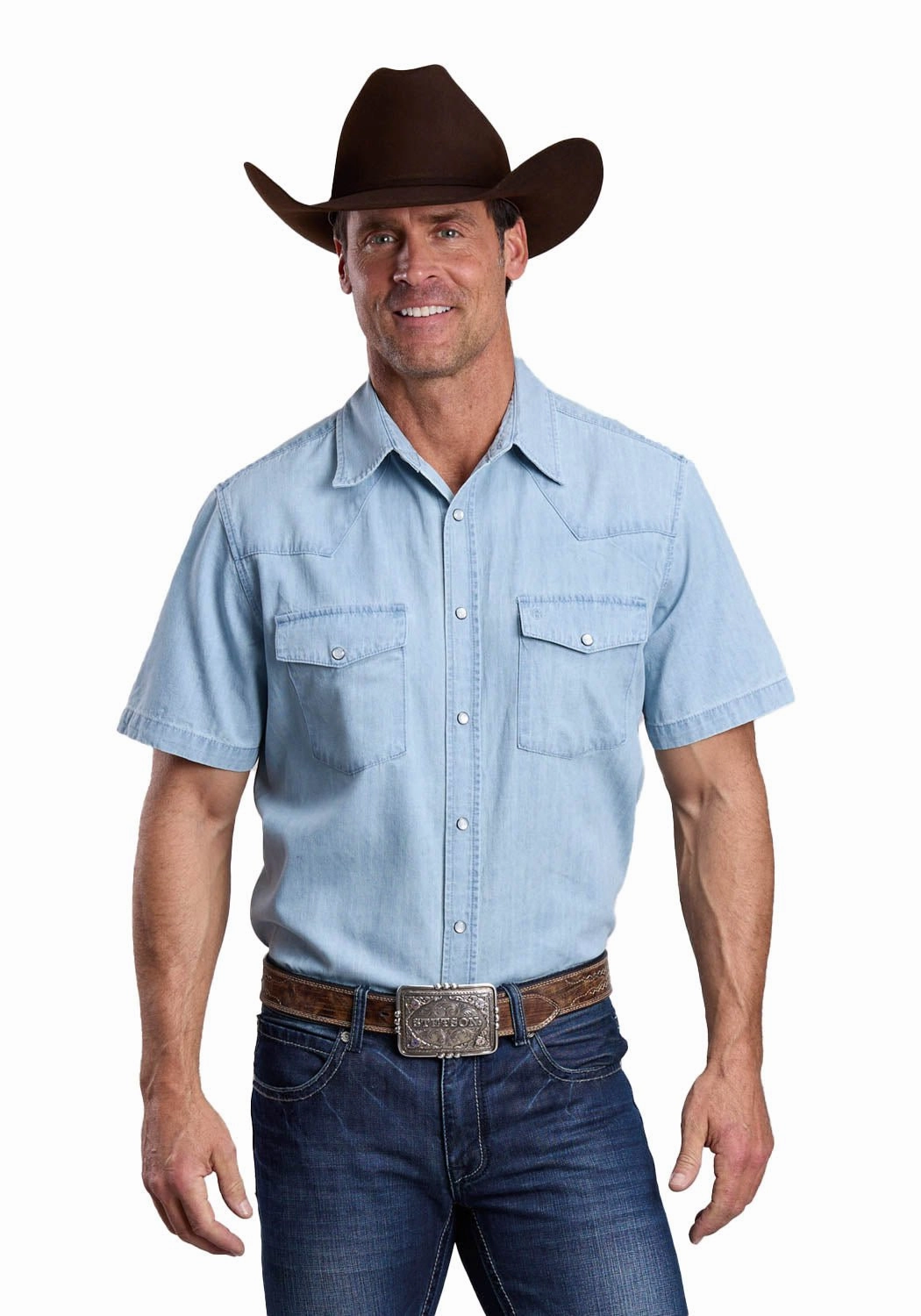 Summer Camp Stetson Mens Lightweight Chambray Blue 100% Cotton S/S Shirt