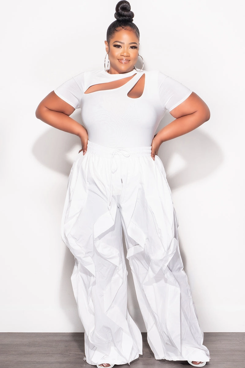 Quick Dry Technology Weekend Comfort Final Sale Plus Size Wide Leg Drawstring Oversized Windbreaker Wavy Pants in White