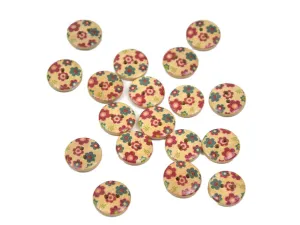 Multicolour Floral Printed 2 Hole Wooden Buttons