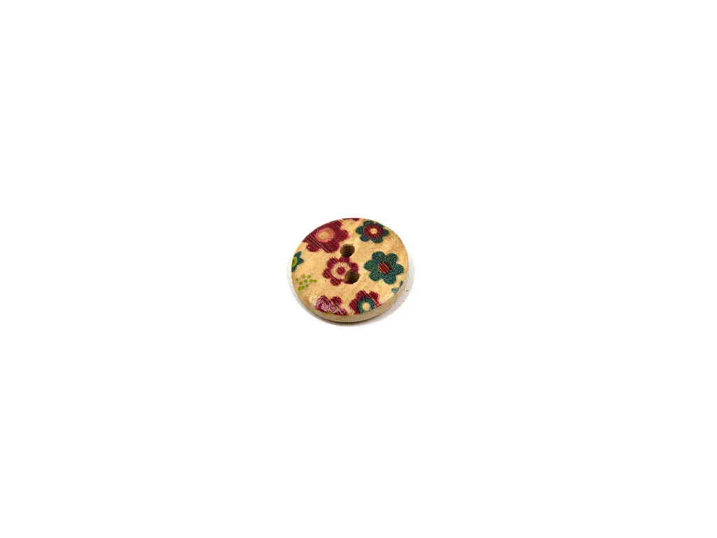 Multicolour Floral Printed 2 Hole Wooden Buttons