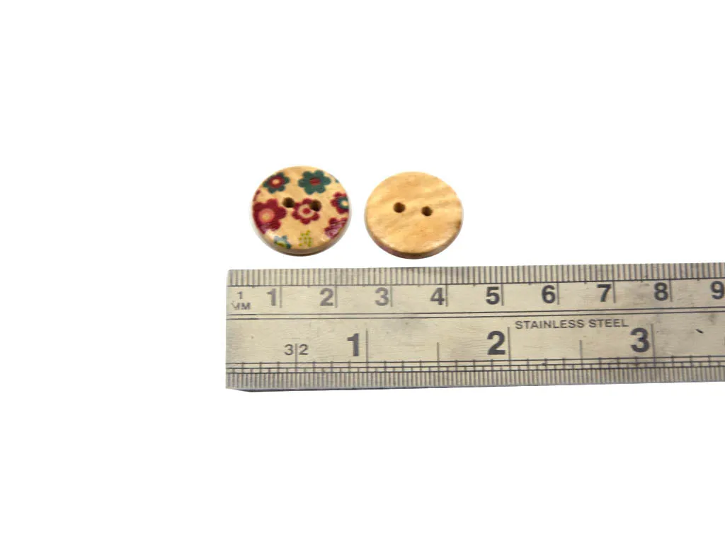 Multicolour Floral Printed 2 Hole Wooden Buttons