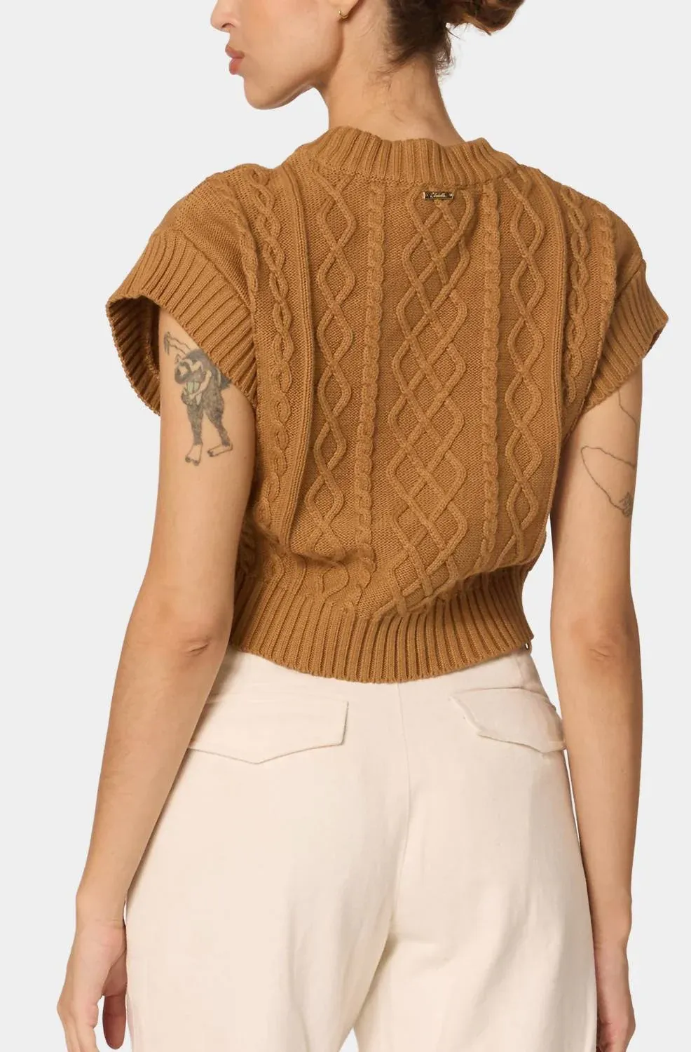 Gigi Sweater Vest - Tan Flexible Seam Structure SheerWeight Knit