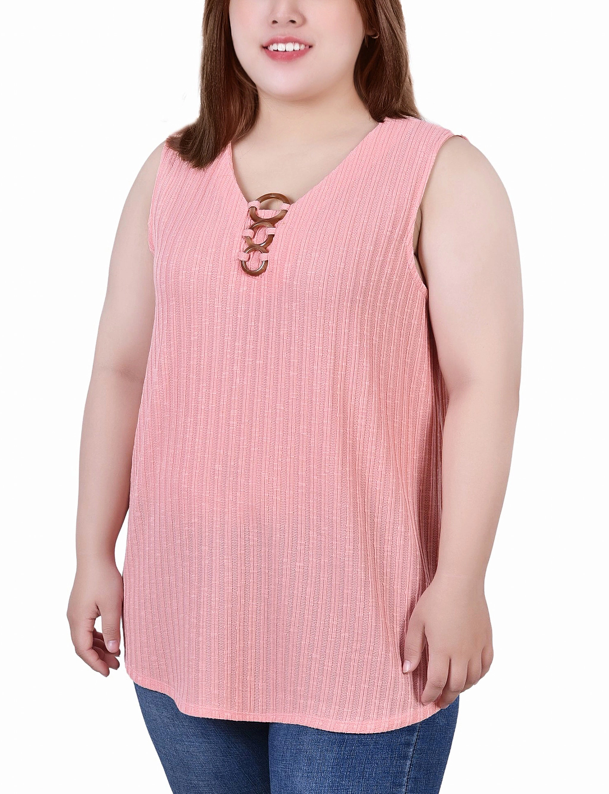 Plus Size Sleeveless Ribbed Top With Triple Rings ArticulatedElbowShaping