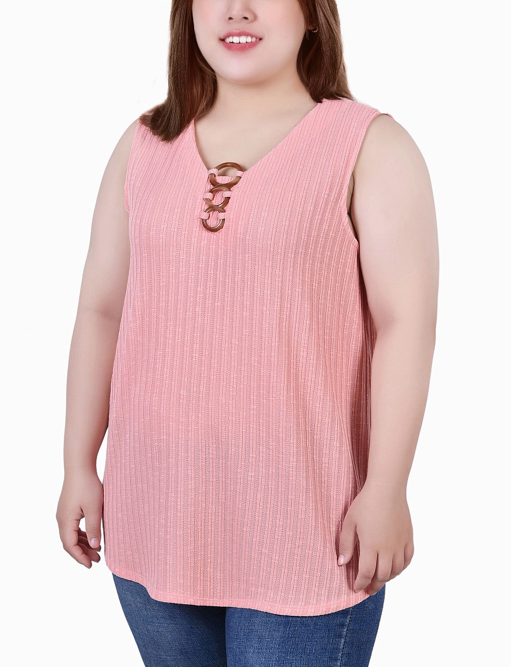 Plus Size Sleeveless Ribbed Top With Triple Rings SublimatedPrint