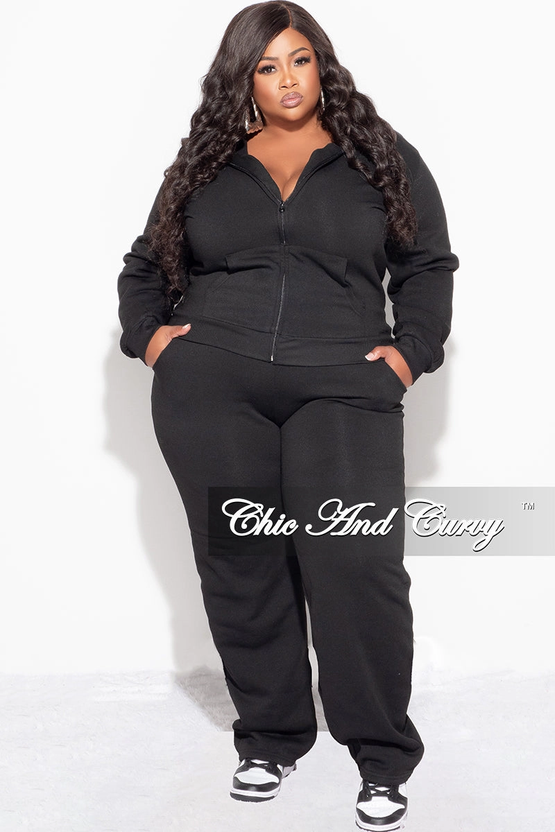 Final Sale Plus Size Long Sleeve Hooded Jogging Set in Black Fashion Forward