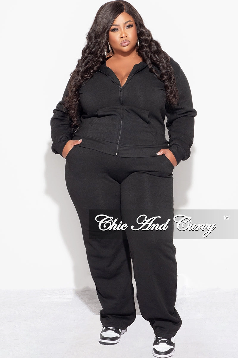 Functional Ease Stretch Motion Final Sale Plus Size Long Sleeve Hooded Jogging Set in Black