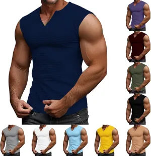 Muscle Tank Tops for Men Slim Fit Casual Sleeveless Gym Vest Waffle Knit Bodybuilding V-Neck Running Summer Tshirts