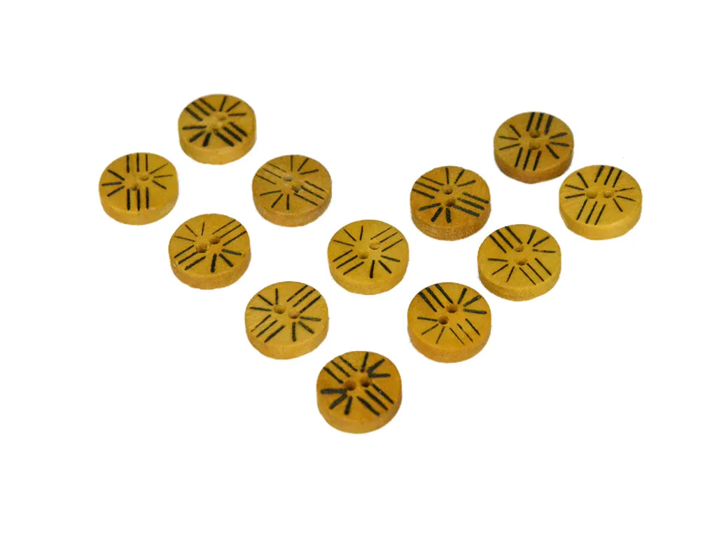 Mustard Abstract 2 Printed 2 Hole Wooden Buttons - 24L