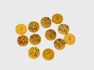 Mustard Designer Geometric Printed 2 Hole Wooden Buttons - 24L