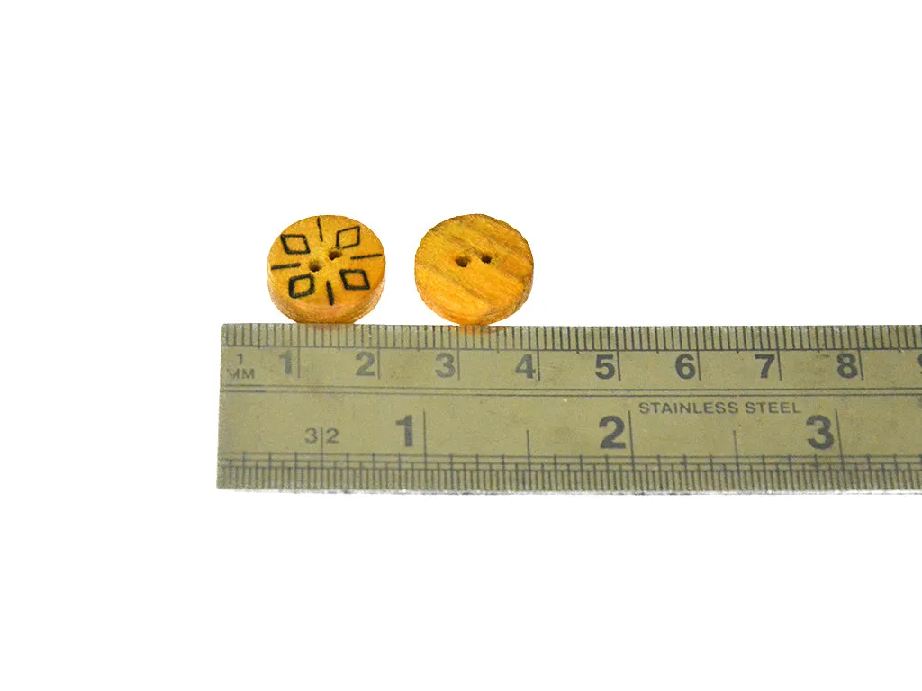 Mustard Designer Geometric Printed 2 Hole Wooden Buttons - 24L