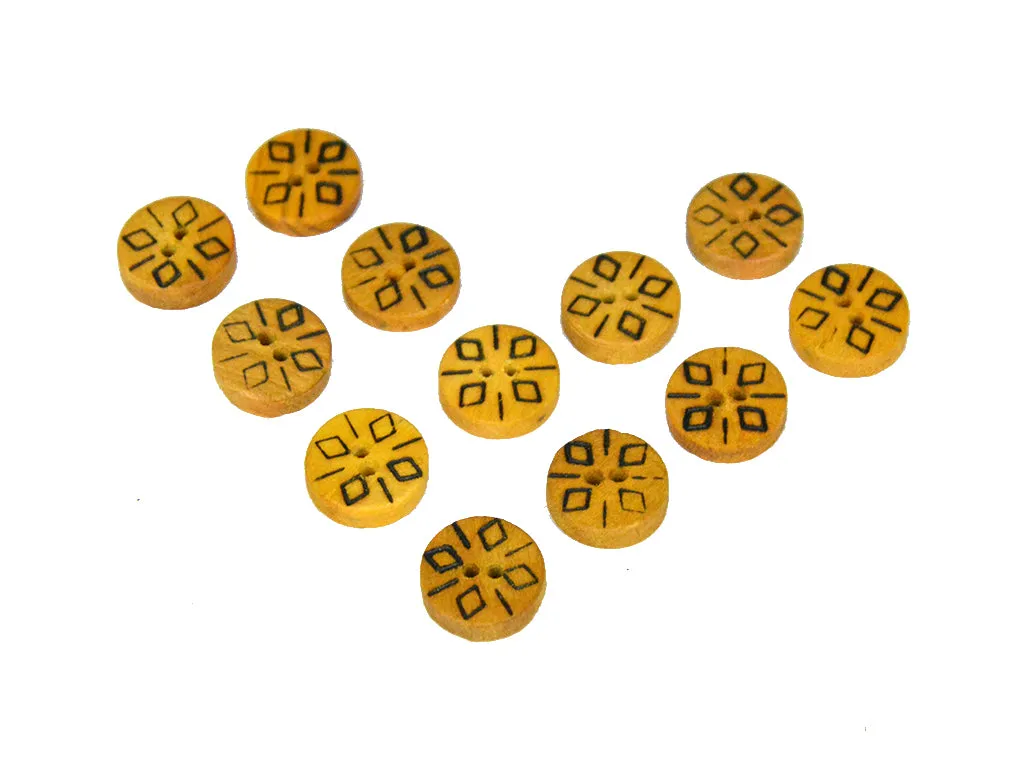 Mustard Designer Geometric Printed 2 Hole Wooden Buttons - 24L