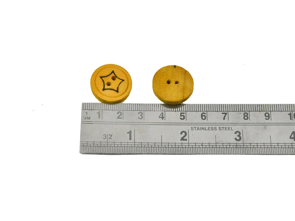 Mustard Fancy Stars Printed 2 Hole Wooden Buttons - 32L