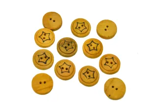 Mustard Fancy Stars Printed 2 Hole Wooden Buttons - 32L