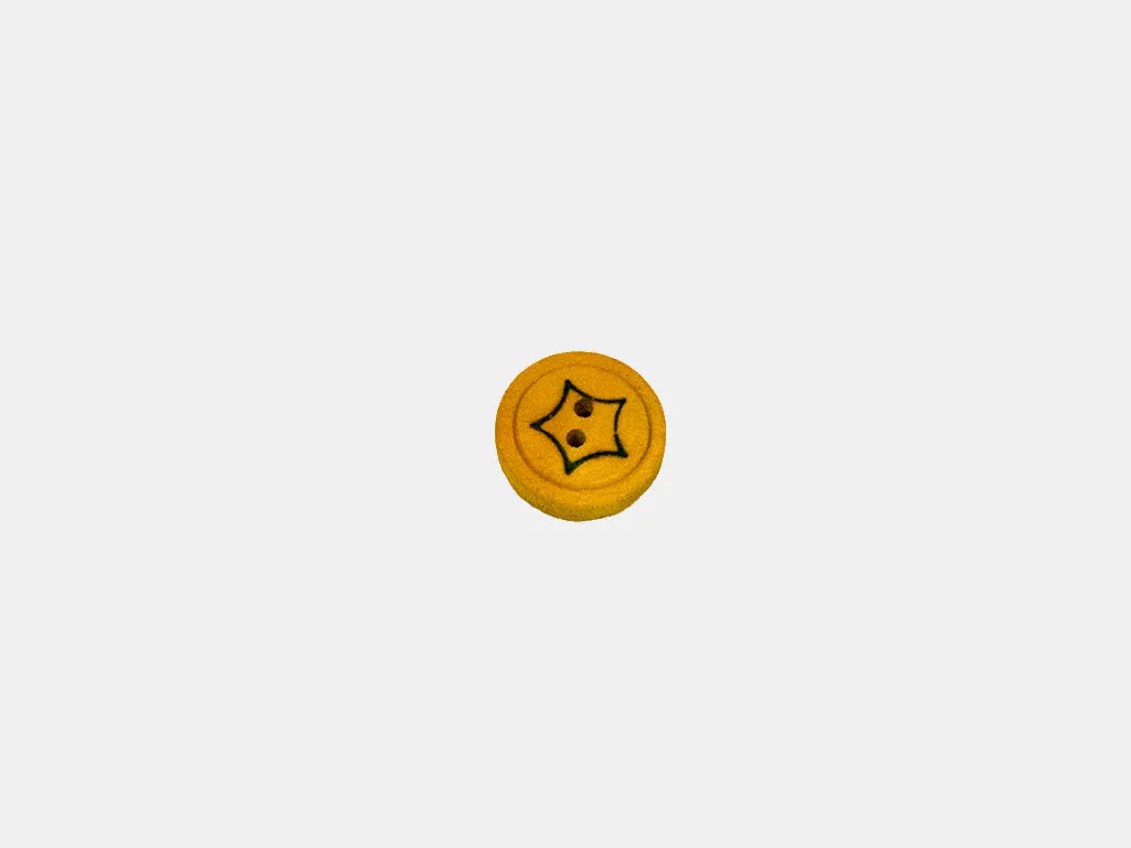 Mustard Fancy Stars Printed 2 Hole Wooden Buttons - 32L
