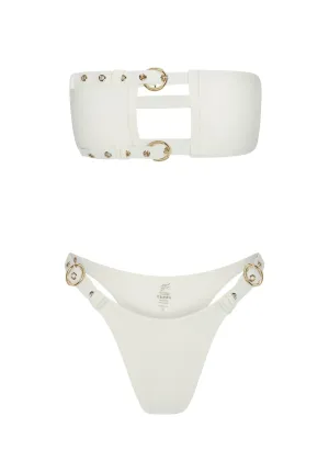 My Darling Bandeau Buckle Bikini Top | Ivory DoubleStitchedHem