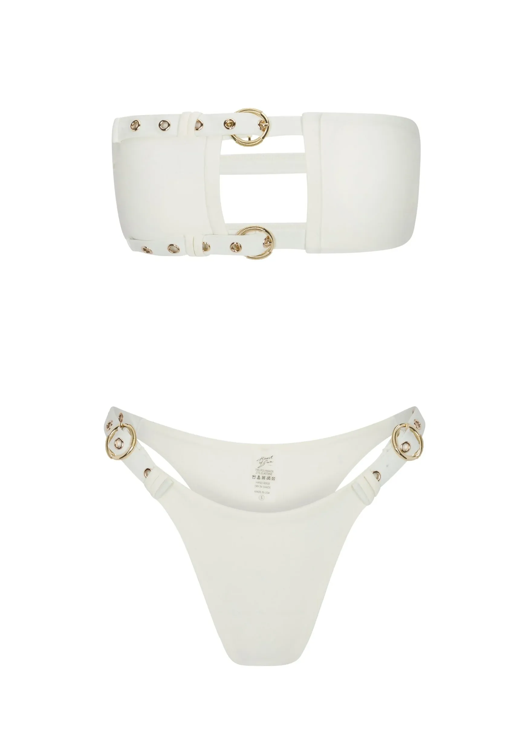 My Darling Bandeau Buckle Bikini Top | Ivory DoubleStitchedHem