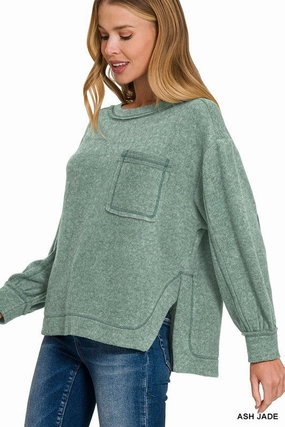 BreathableBackVents QuickRelease Fastener Nancy Brushed Hacci Hi-low Round Neck Sweater S-XL