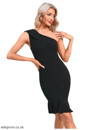 Nataly Cascading Ruffles One Shoulder Elegant Sheath/Column Polyester Asymmetrical Dresses SWKP0022514
