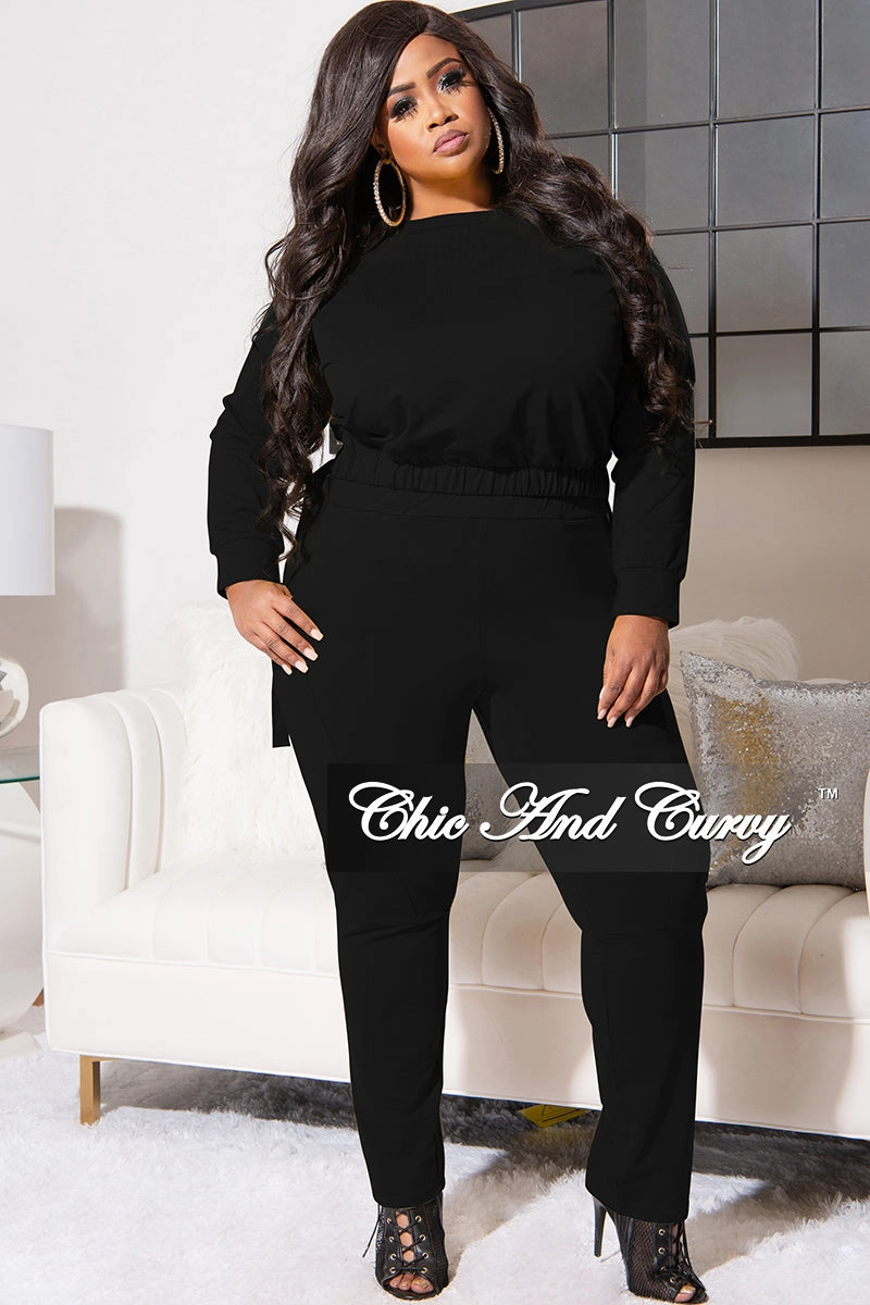 Final Sale Plus Size 2pc Lounge Set in Black Hidden Pocket System Tapered ankle